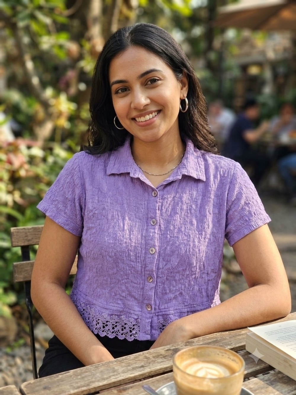 Cropped Lavender Button-Down Shirt with Lace Hem